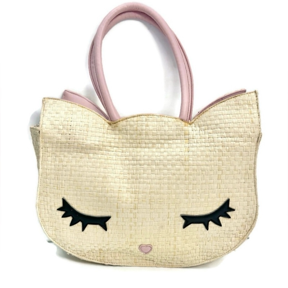 SOLD - EUC Betsey Johnson Kitty Cat Straw Tote